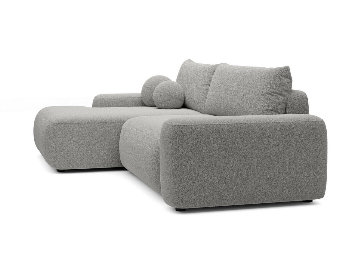 ECKSOFA RUOTA Grau Boucle-Stoff mit Schlaffunktion - Grau, Holz (264/162cm) - MASSENO