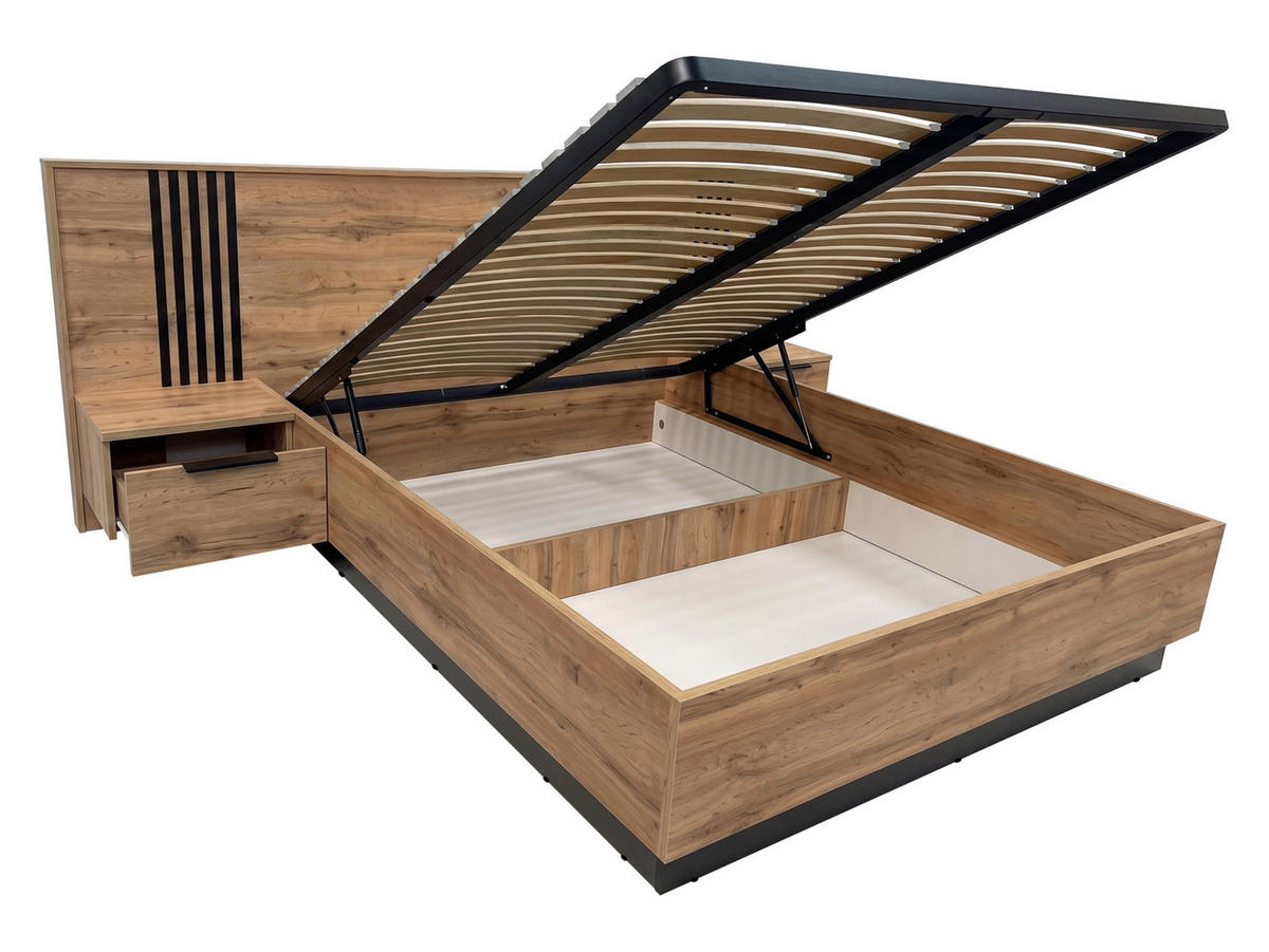 BETT Bali Lux - Eichefarben/Weiß, Holzwerkstoff (160/200cm) - MIRJAN24