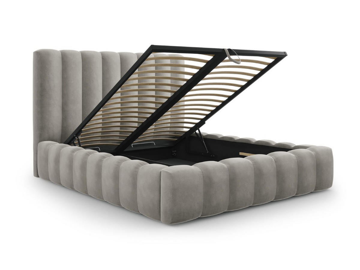 BETT mit Bettkasten und Kopfteil Kelp aus Samt hellgrau 160x200cm - Hellgrau, Textil (160/200cm) - Micadoni