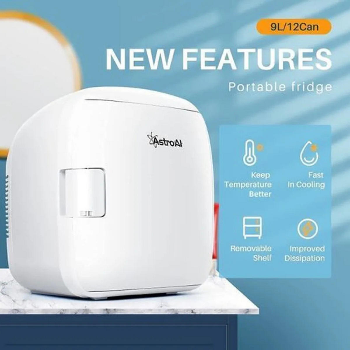MINIKÜHLSCHRANK AstroAI Weiß 9 L tragbar Kühl- und Heizfunktion für Auto Büro Camping - Weiß, Kunststoff (32/32.3/34.8cm) - JUNG