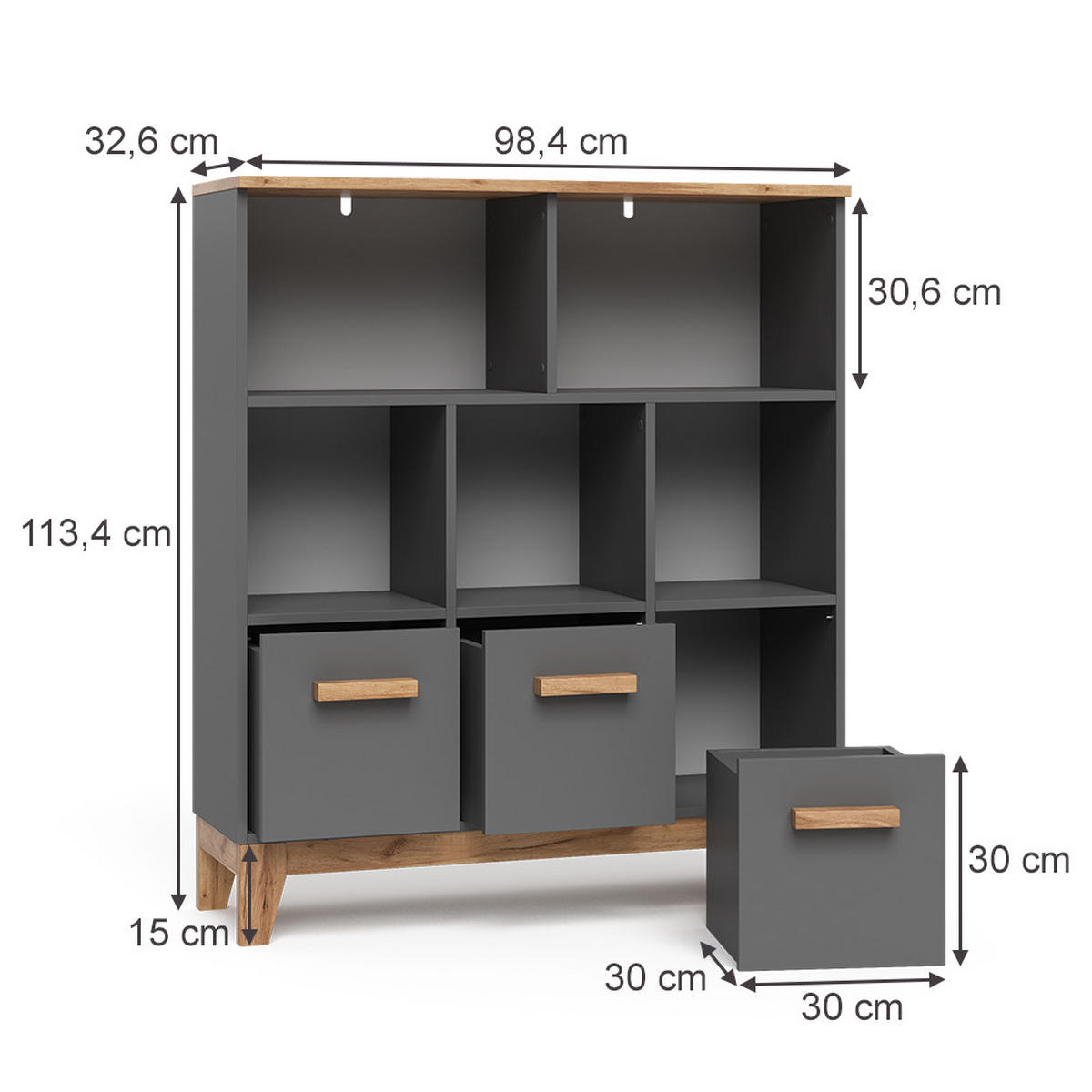 KINDERREGAL Malia Grau/Artisan 98.4 x 113.4 cm - Grau, Holzwerkstoff (98.4/113.4/32.6cm) - VitaliSpa