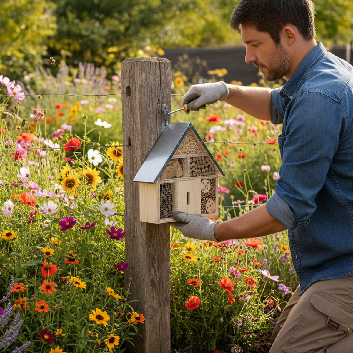 INSEKTENHOTEL - Hellbraun, Holz/Metall (30/28/9cm) - Relaxdays