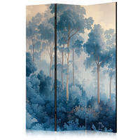 PARAVENT Beidseitig Bedruckter 3-tlg 135x172 cm Blauer Wald im Nebel - Blau, Holz/Textil (135/172/3cm) - Muralo