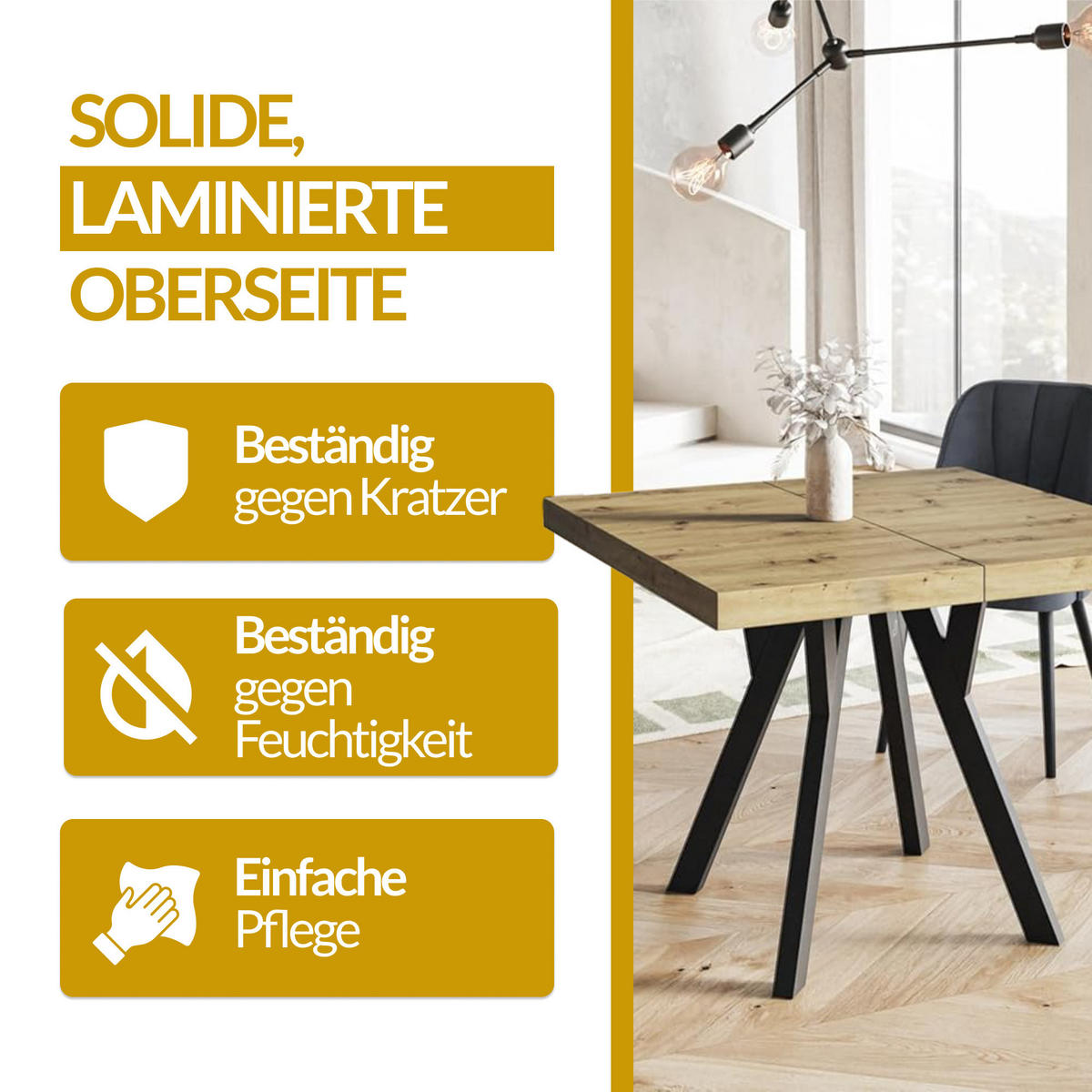 QUADRATISCHER Esstisch ausziehbar – Moderner Wohnzimmertisch und Küchentisch – Tisch mit Holzbeinen, Durchmesser 90 cm - 190 cm - Farbe Craft - Weiß/Braun, Holzwerkstoff (90/90/77cm) - Alpi-Möbel