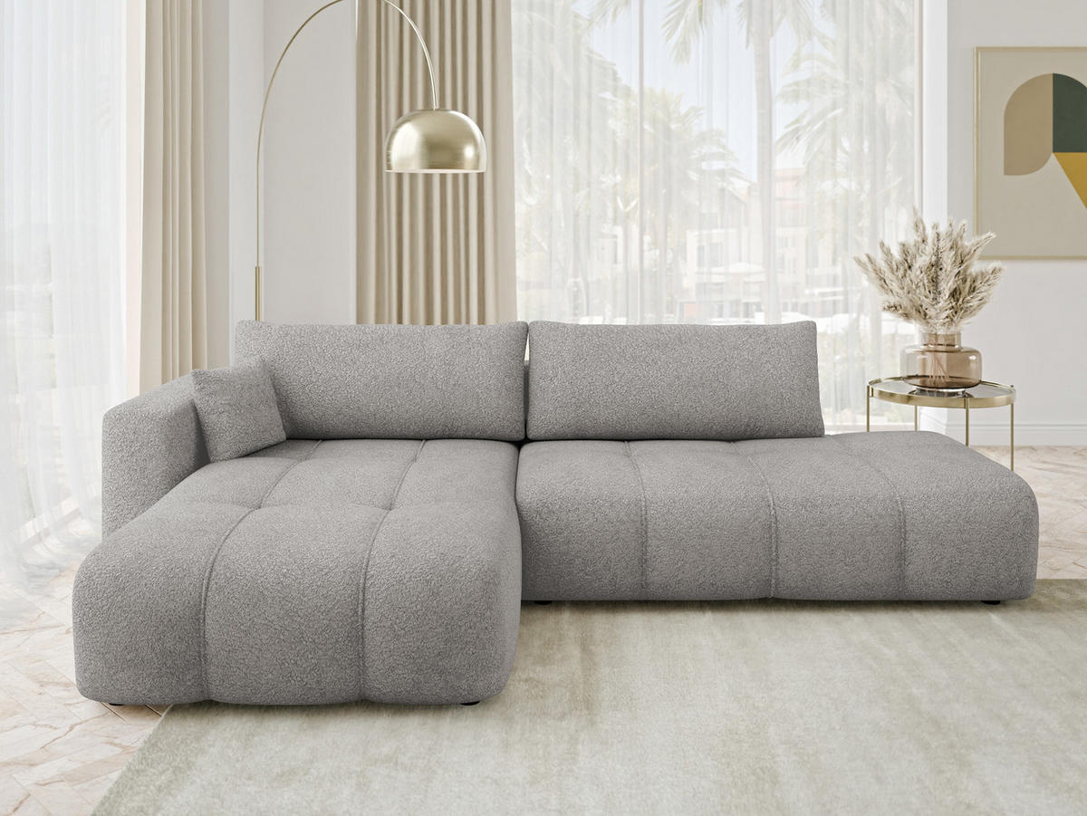 ECKSOFA Furyn O Boucle, Seite: Links - Schwarz/Grau, Holzwerkstoff/Kunststoff (262/145cm) - MIRJAN24