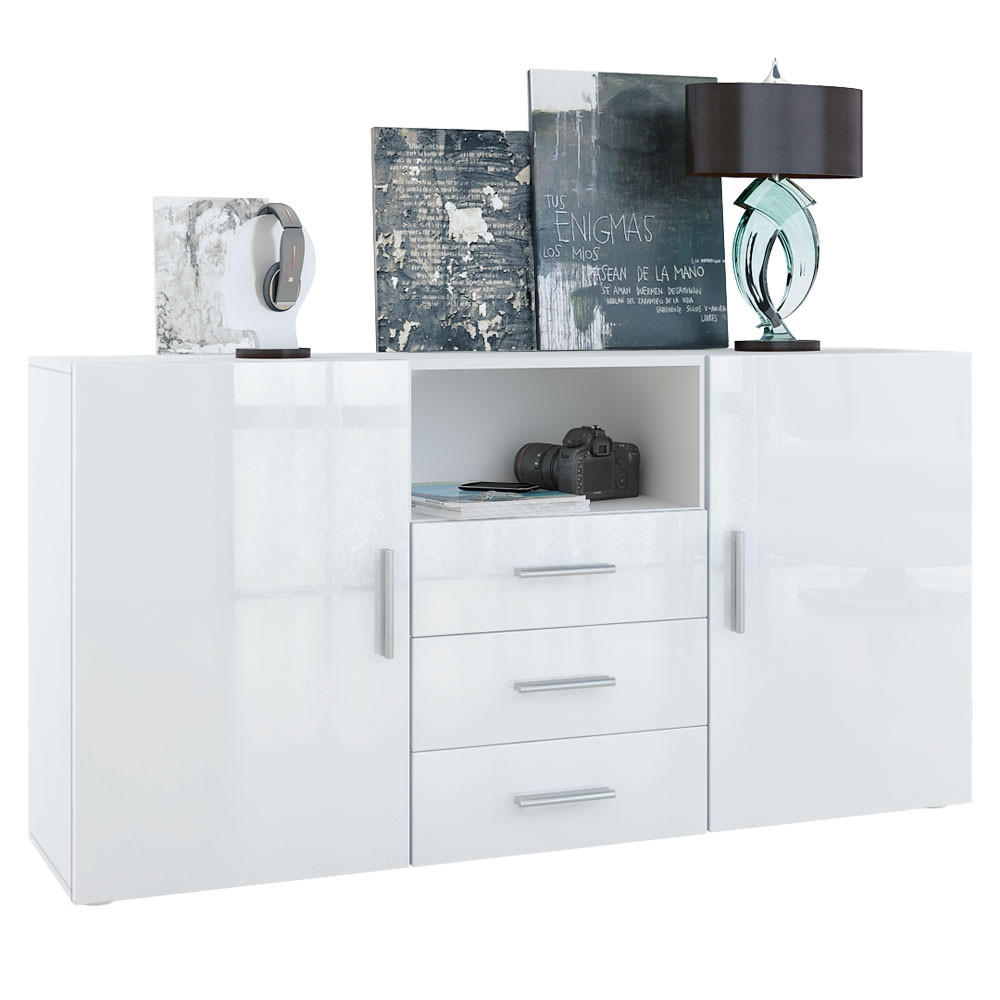 Vladon Sideboard Weiß Hochglanz 138.5x71.5x35 cm