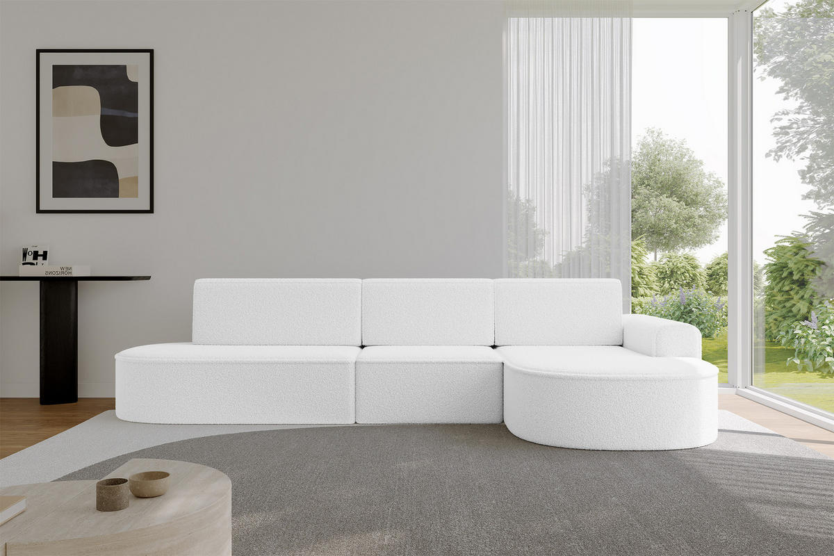 ECKSOFA mit Schlaffunktion Ottomane RECHTS MARI L2-S 368X167X85 Weiß Bouclé - Schwarz/Weiß, Holzwerkstoff/Kunststoff (167/368cm) - ALTDECOR