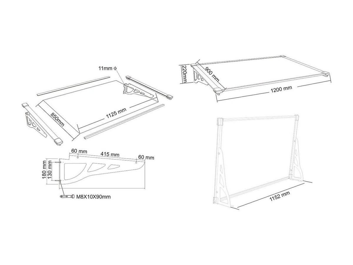 VORDACH - Aluminium - 120 x 90 cm - geneigt - Schwarz - KEPLER - Schwarz, Kunststoff (120/22/90cm) - Vente-Unique