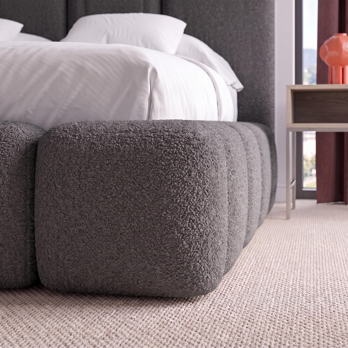 POLSTERBETT SUENO MAXI 160x200 cm in Graphit, gepolstertes Kopfteil, Metalllattenrost, Bettkasten, Bouclé-Stoff - Graphitfarben/Naturfarben, Holz/Textil (160/200cm) - Muffo