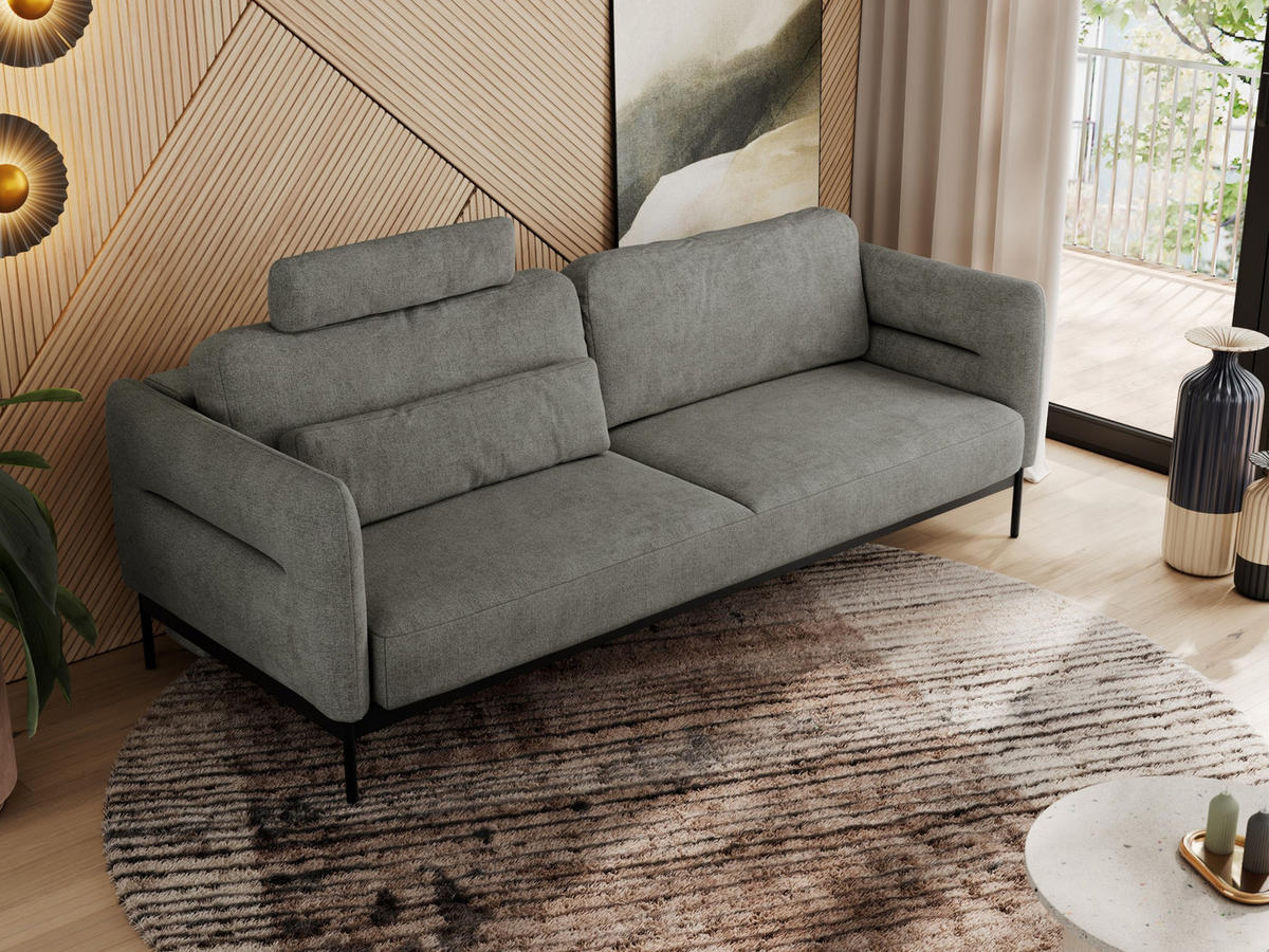 SOFA SALENTO Grau Struktur - Schwarz/Grau, Textil/Metall (221/82/101cm) - MKS
