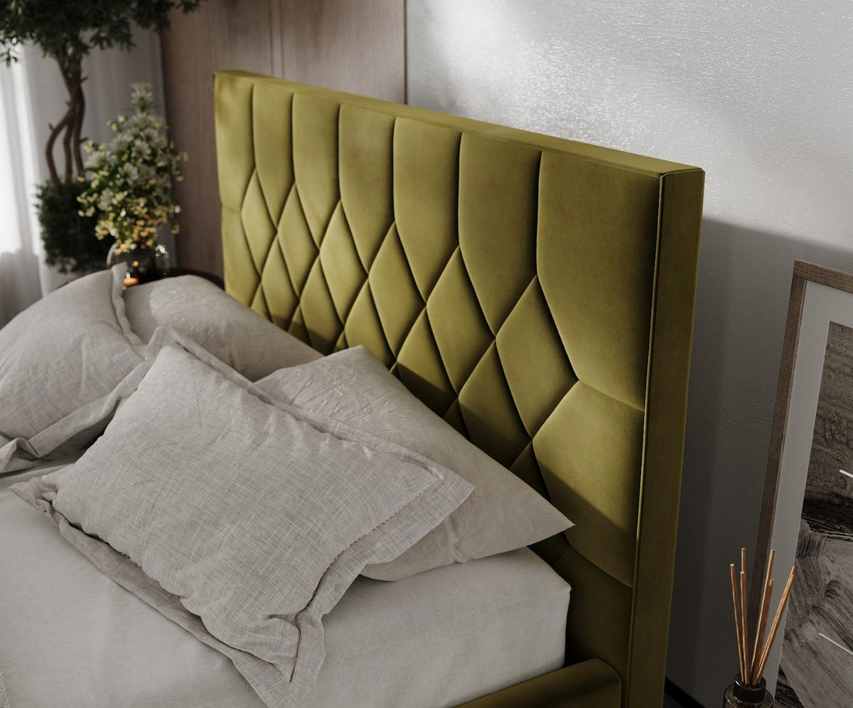 POLSTERBETT Brisa 140/200 cm Olivgrün im Kronos Stoff - Schwarz/Naturfarben, Holz/Holzwerkstoff (140/200cm) - AltaBeds