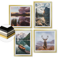 WANDBILDER 4er Set - 50x50 cm & 40x60 cm Goldrahmen - Bergsee, Bootsfahrt, Sonnenuntergang, Hirsche - Goldfarben, Kunststoff (50/50cm) - ArtPrintCave
