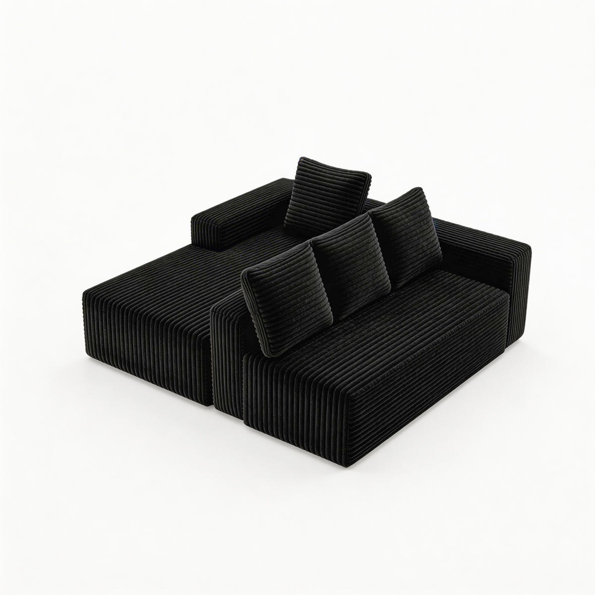 ECKSOFA Cloud L-Form mit rechter Chaise, DE-42592, Schwarz - Schwarz, Textil (261/168cm) - ComfortXL