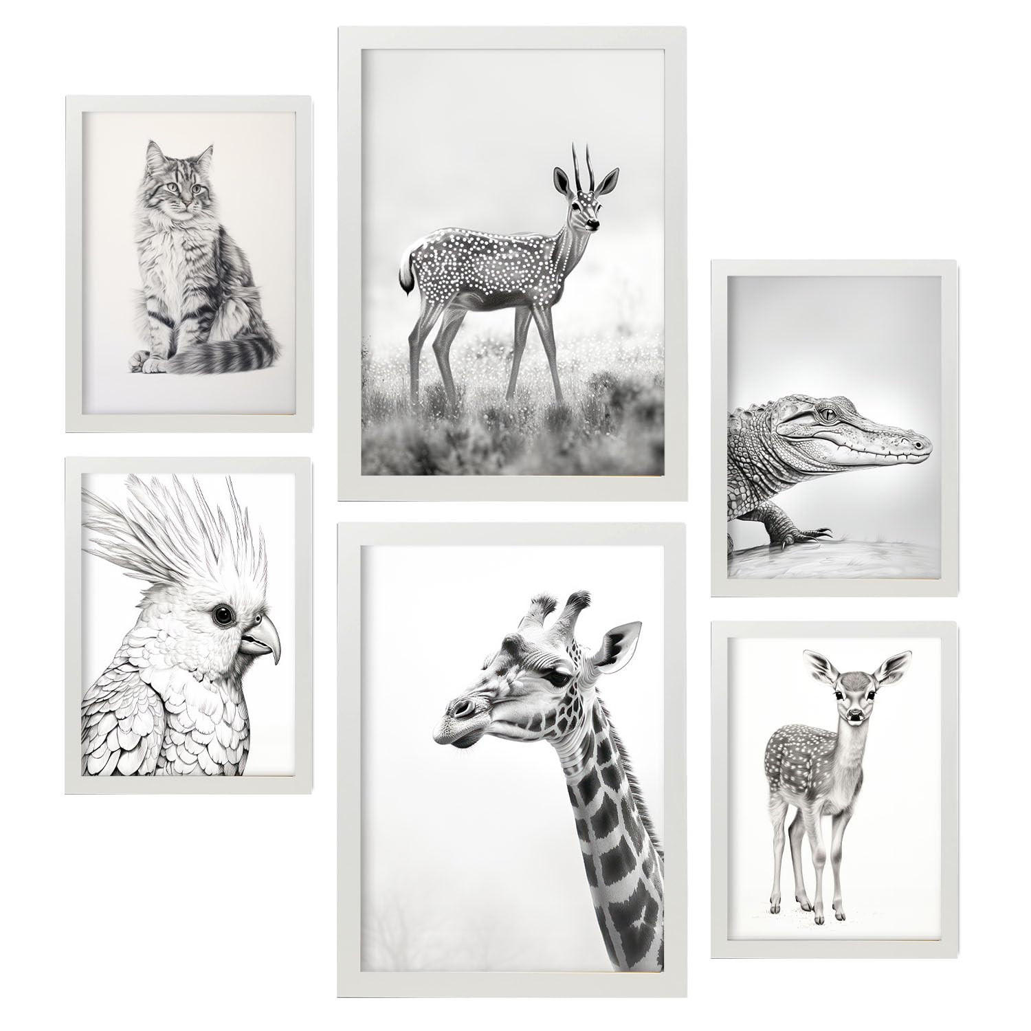 POSTER Set Mit 6 Bleistifttiere A3 & A4 Weißer Rahmen - Weiß, Papier (29/3cm) - Nacnic