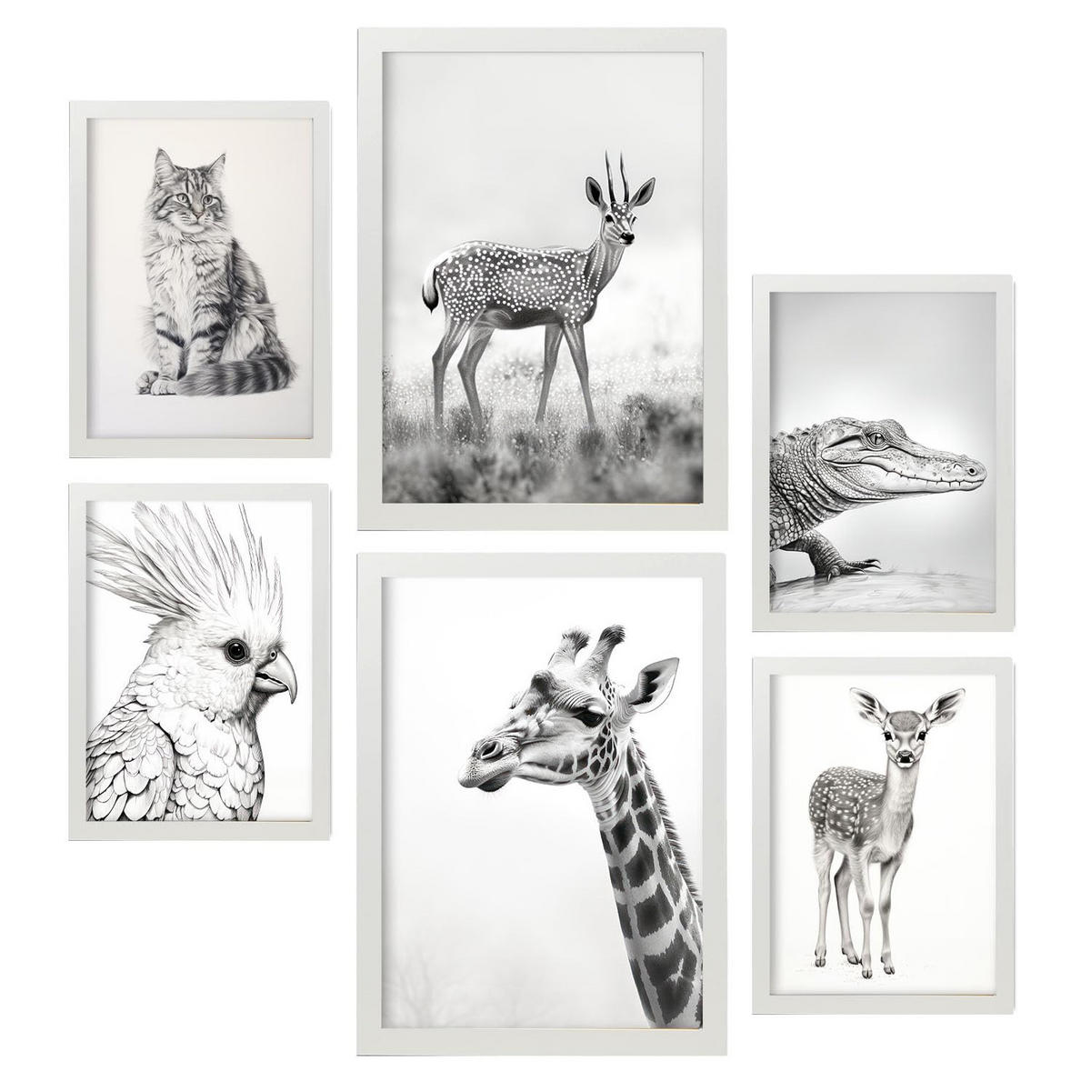 POSTER Set Mit 6 Bleistifttiere A3 & A4 Weißer Rahmen - Weiß, Papier (29/3cm) - Nacnic