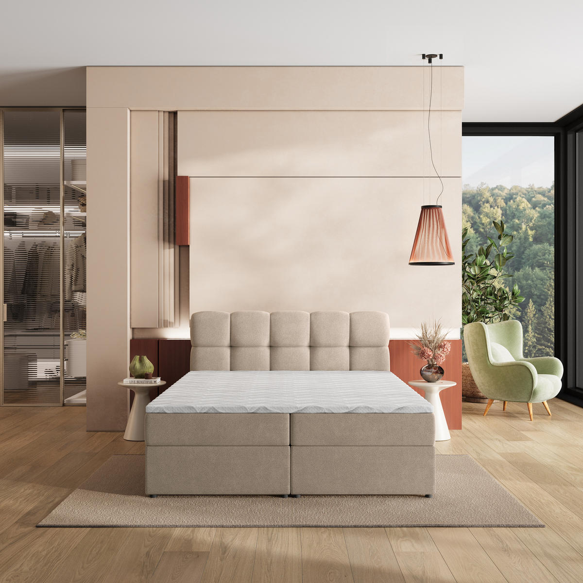 POSTEL Boxspring MERU 180x200 cm Béžová - béžová, kompozitní dřevo/textil (180/200cm) - MASSENO