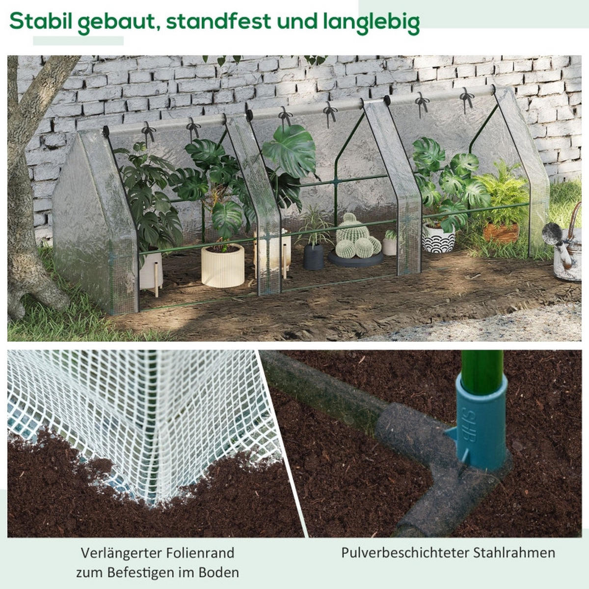 GEWÄCHSHAUS aus Stahl 270x90x90 cm in Weiß mit Rollfenstern - Weiß, Metall (90/90/270cm) - Modfu