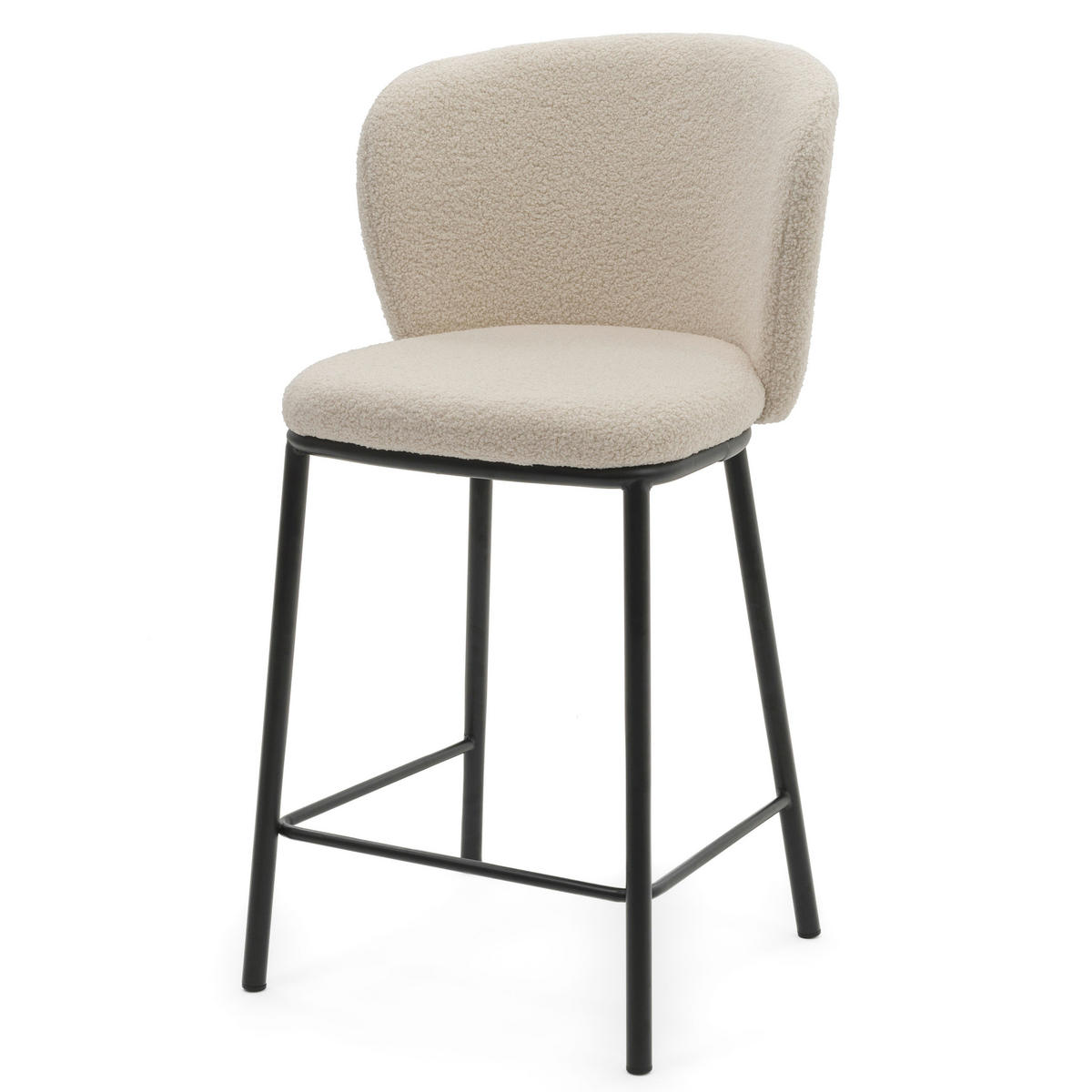 BARHOCKER BARI gepolsterter mit Steppung - ecru - Boucle - Ecru/Schwarz, Textil/Metall (55/94/57cm) - NEW HOME
