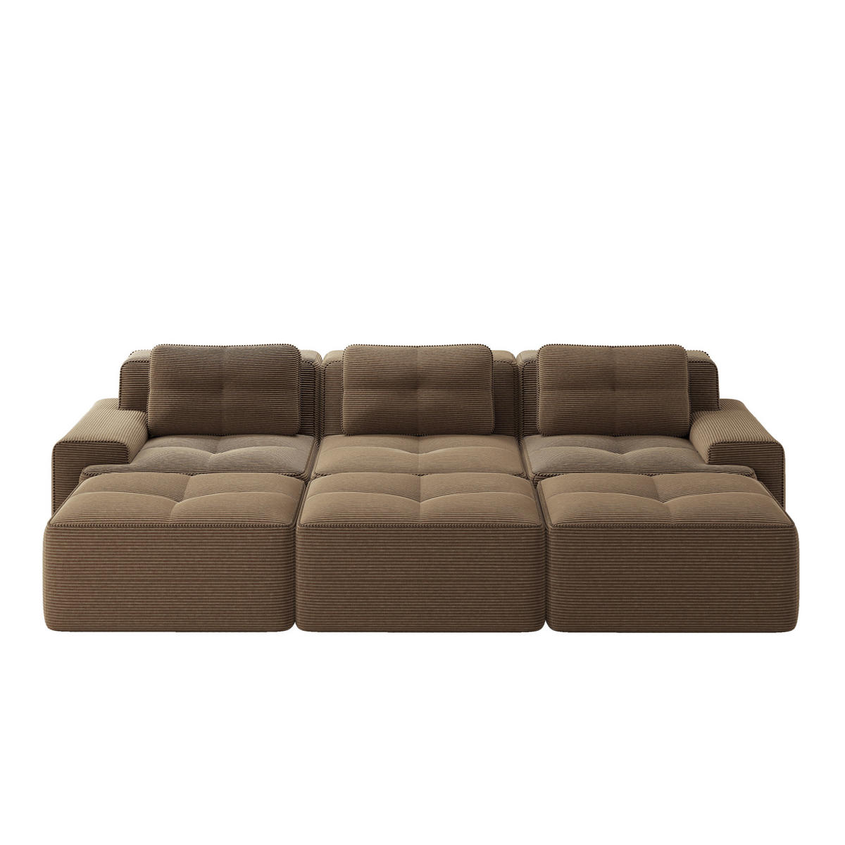 MODULARES Sofa aus Cord in Braun 293x177x69 cm mit Schlaffunktion und 74 cm Sitztiefe - Braun, Textil (177/69/293cm) - IVMEU