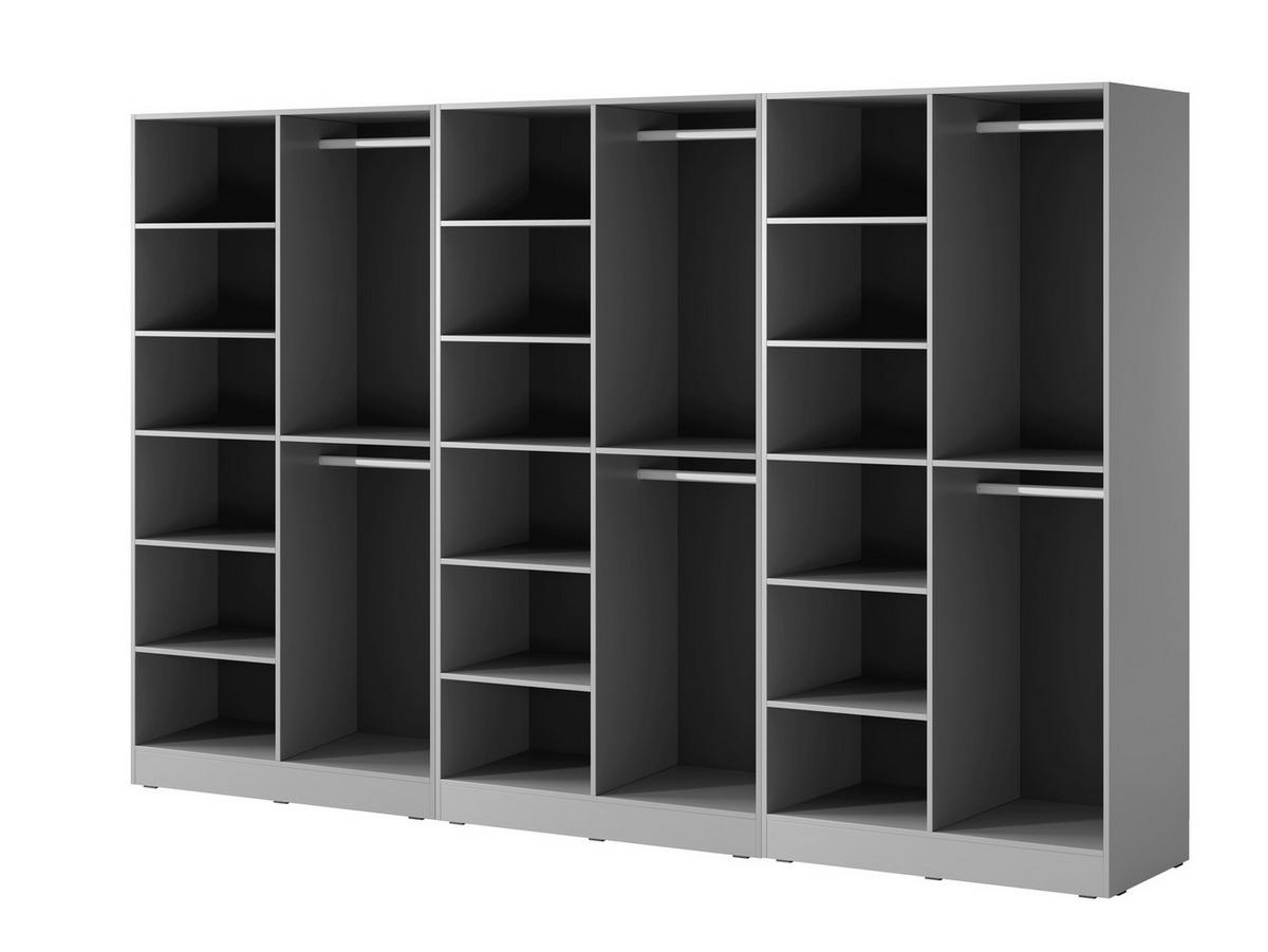 KLEIDERSCHRANK ZEN (Modular, Grau Matt, Grau & Getöntes Glas Antisol, 6-türig) - Schwarz/Grau, Holz/Holzwerkstoff (303/200/51cm) - Ravio