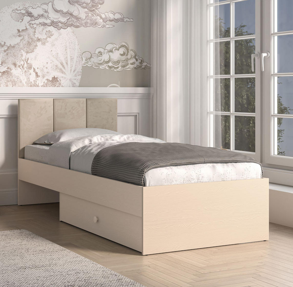 BETT Mevel Wüstensand 94 / 207 / 90cm - Grau, Holz/Holzwerkstoff (90/200cm) - Feldmann-Wohnen