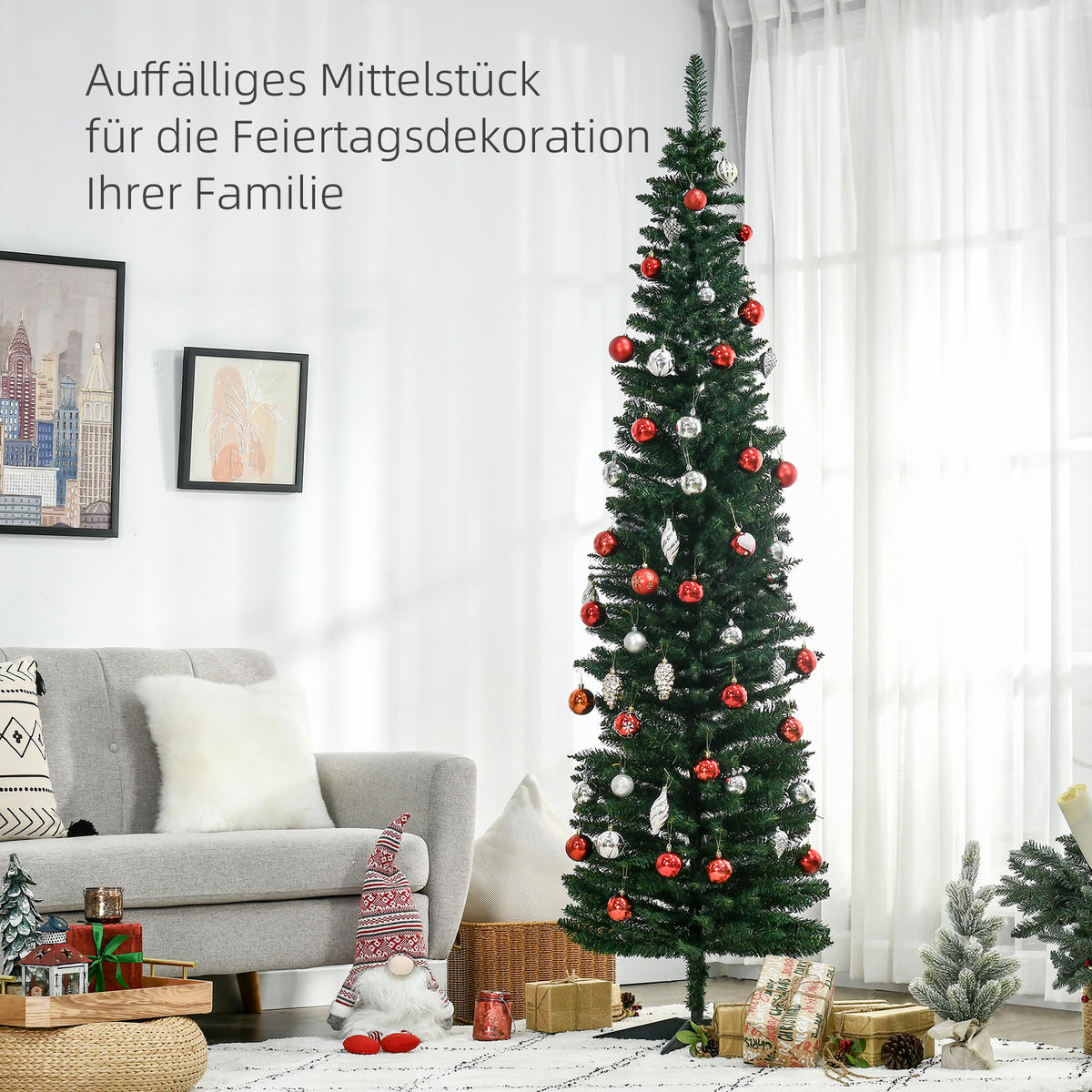 WEIHNACHTSBAUM 499 Spitzen Tannenbaum mit Kunststoffständer Grün - Grün, Kunststoff (210cm) - HOMCOM