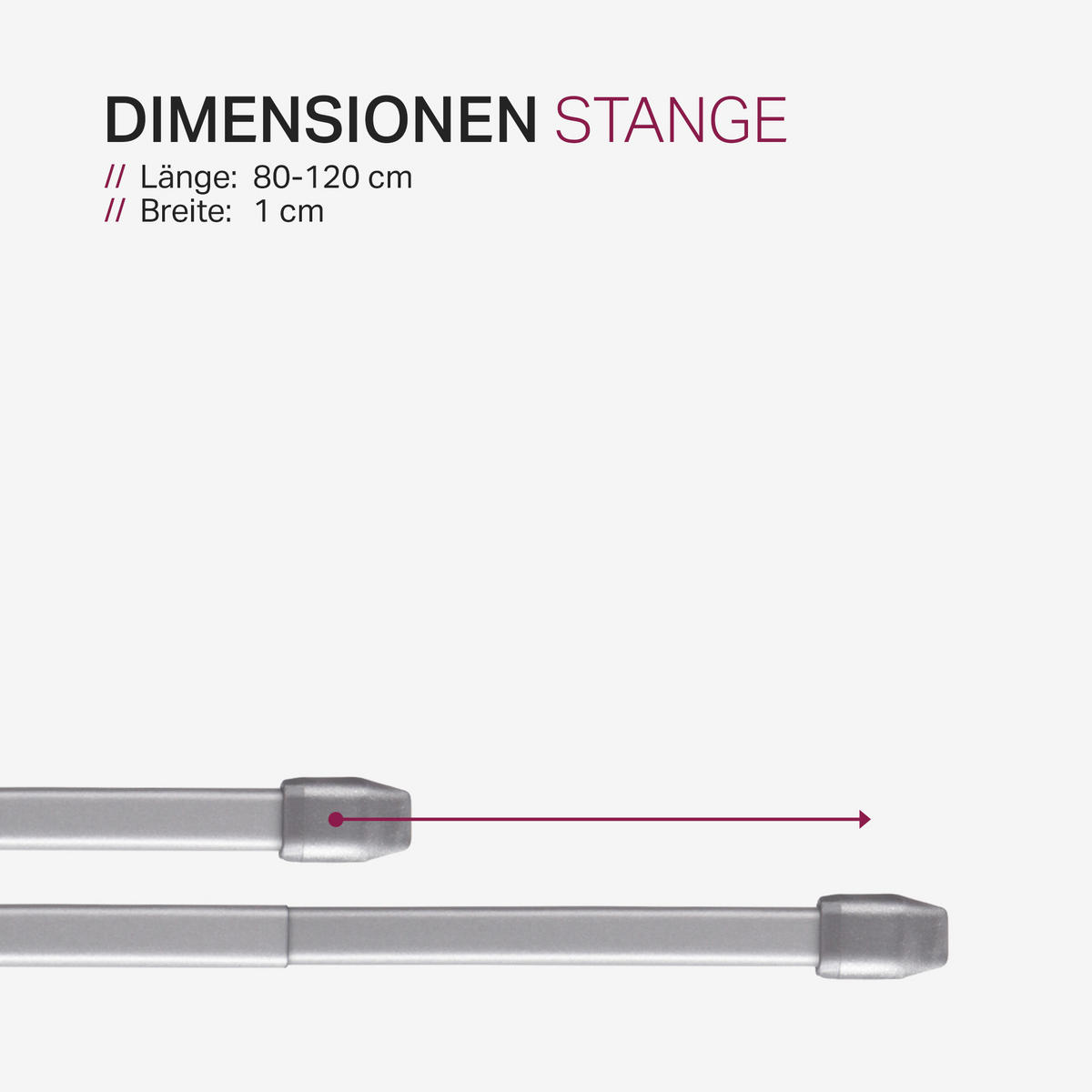 GARDINENSTANGE 2er-Pack Silber Chrom matt 80-120 cm + 4 Schraubhaken - Silberfarben, Metall (1/80cm)