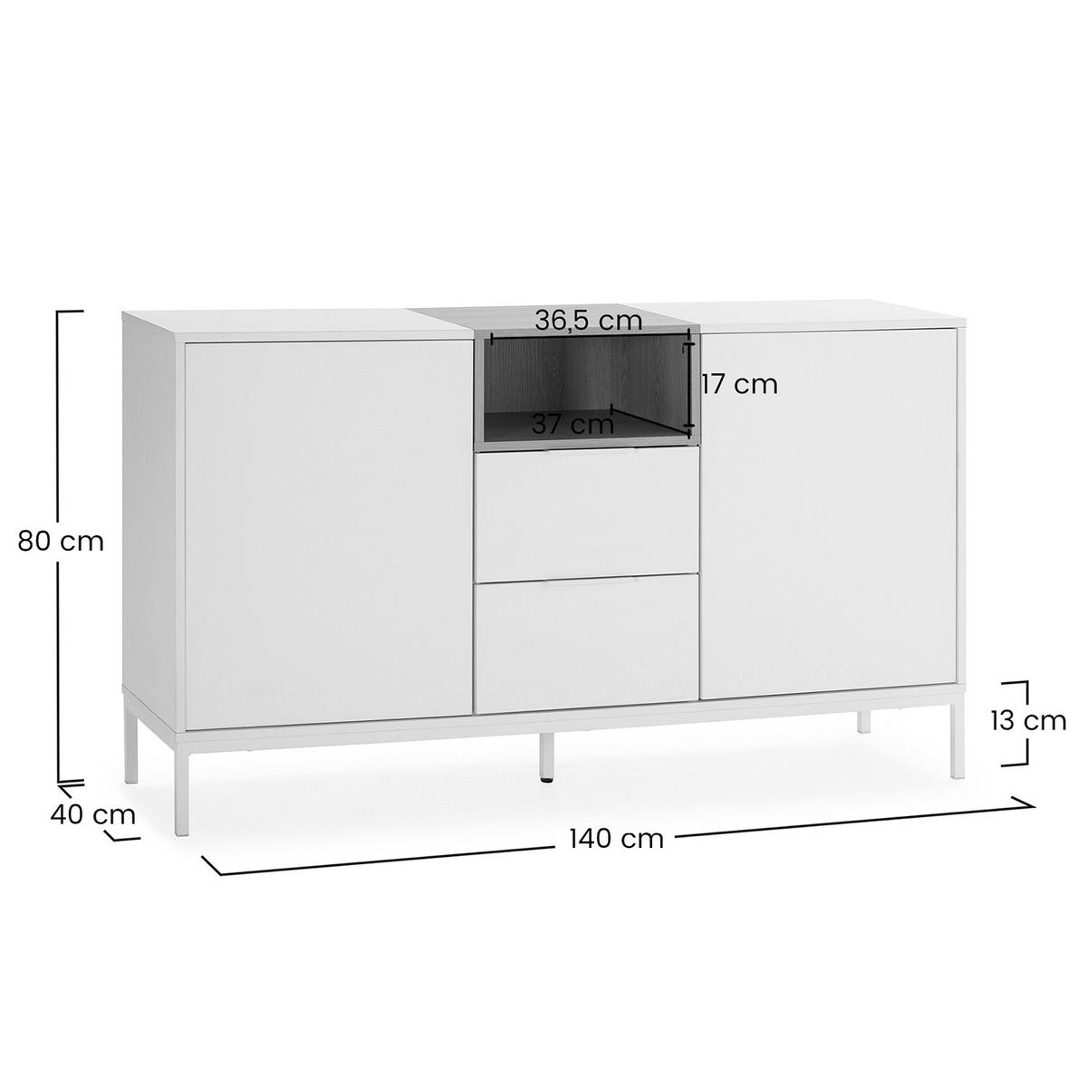 SIDEBOARD Nieve 2 türen 2 schubladen Weiß - Weiß, Holzwerkstoff (140/80/40cm)