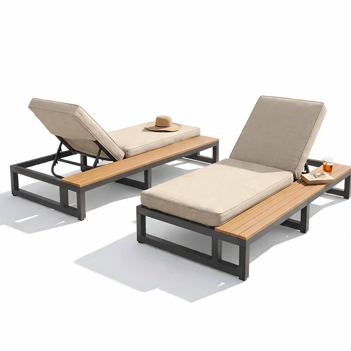 SONNENLIEGE aus Metall & wasserabweisendem Stoff 184x159x73 cm in Beige - Beige, Metall (159/73/184cm) - Modfu