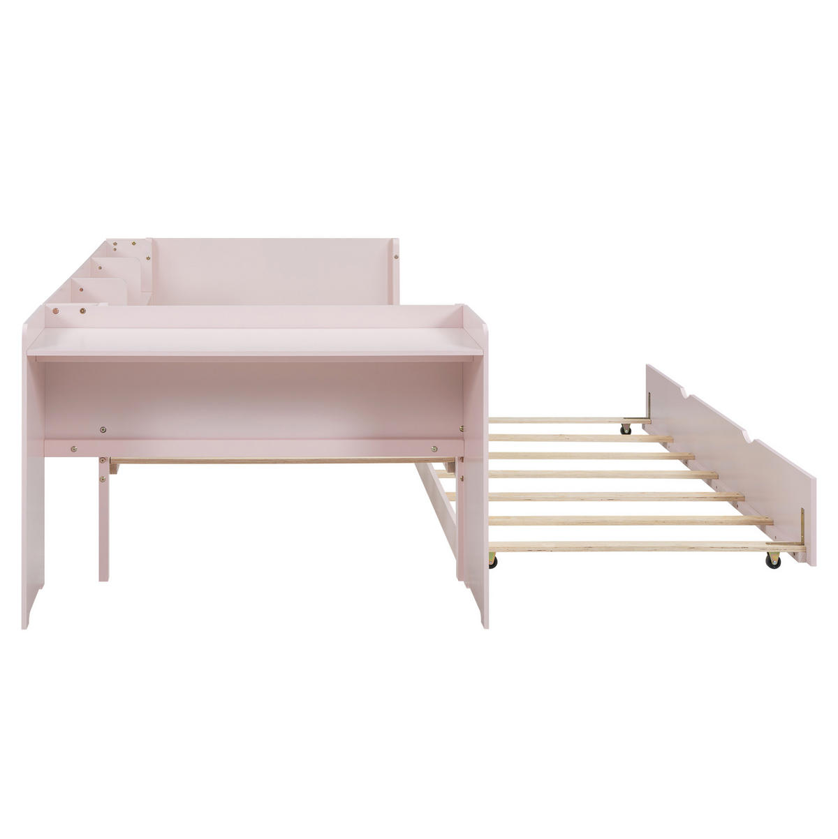 KINDERBETT 90/200 cm mit Ausziehbett, Schreibtisch und 3 Regalen, Rosa - Rosa, Holzwerkstoff (90/200cm) - Redom