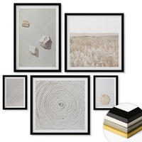 WANDBILDER 5er-Set - 50x50 cm & 20x30 cm & 40x60 cm Schwarzer Rahmen - Leichte Boho-Sandtexturen - Schwarz, Kunststoff (40/60cm) - ArtPrintCave