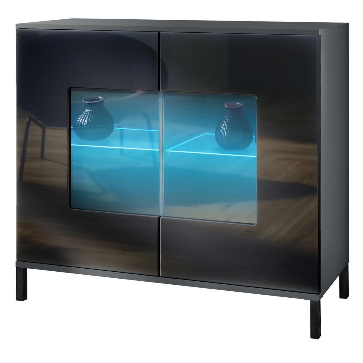 KOMMODE Grömitz Schwarz Hochglanz - Schwarz Hochglanz, Holzwerkstoff (92.5/83.5/35cm) - Vladon