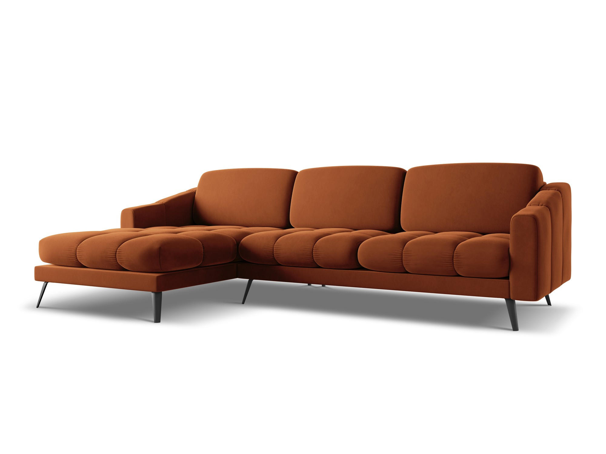 ECKSOFA Links Samt Stoff Orange - Terra cotta/Schwarz, Textil/Metall (160/264cm) - Makamii