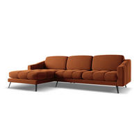 ECKSOFA Links Samt Stoff Orange - Terra cotta/Schwarz, Textil/Metall (160/264cm) - Makamii