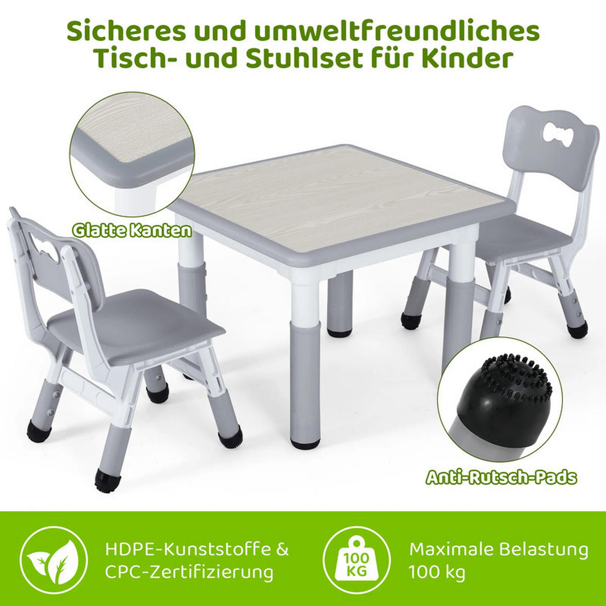KINDERSITZGRUPPE Hellgrau Höhenverstellbar - Grau, Kunststoff (60/48/60cm) - Bextsrack