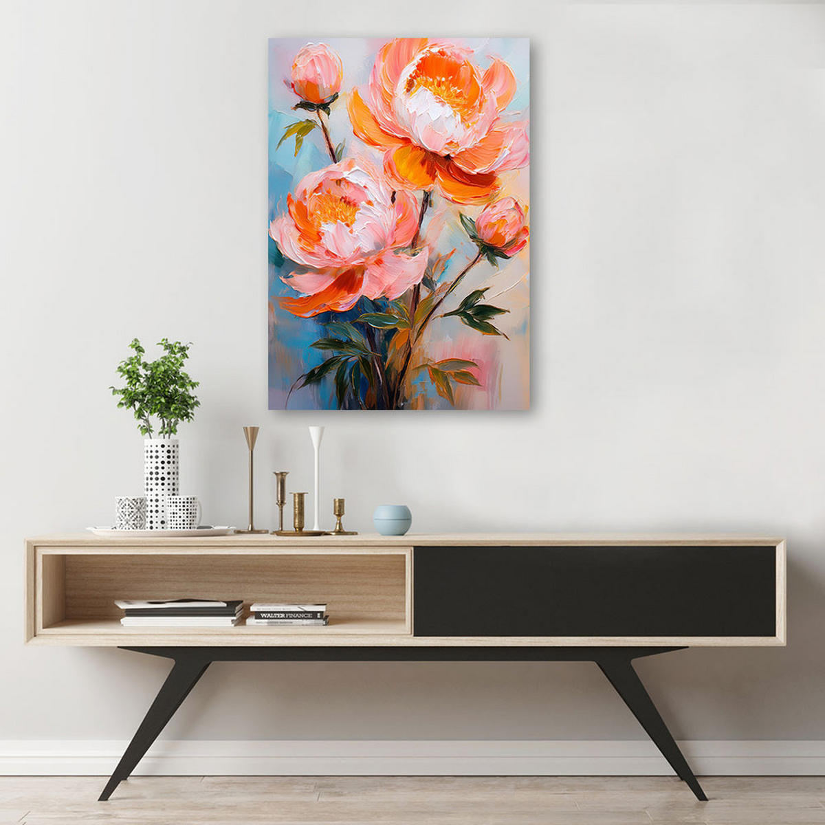 WANDBILD orangefarbene pfingstrosen blühen in der natur - Orange, Textil (70/100cm) - Feeby