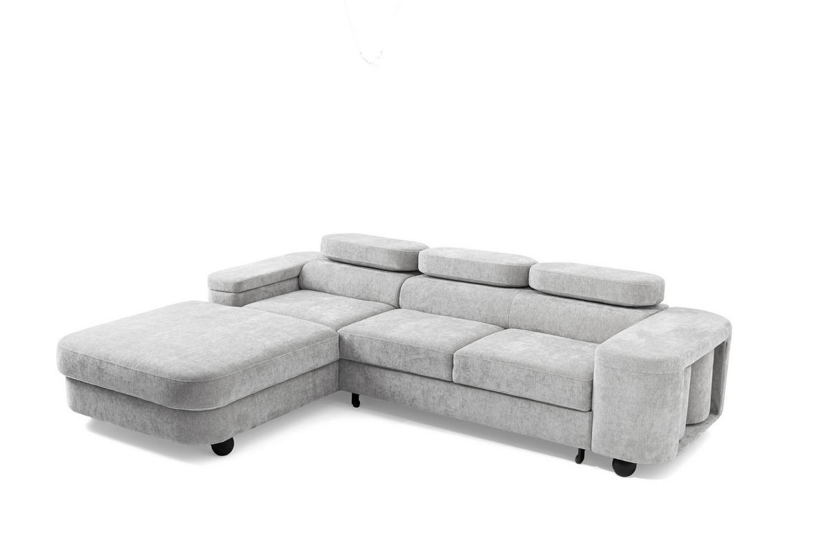 ECKSOFA LOVE L Links mit Schlaffunktion 124x210 Chenille Hellgrau - Hellgrau/Schwarz, Holz/Textil (284/205cm) - Muffo