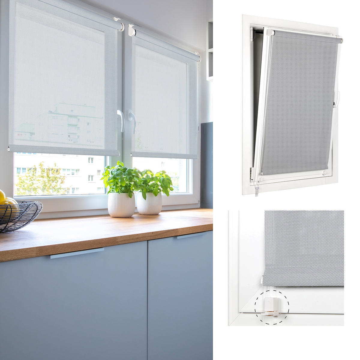 SCREEN-ROLLO without drilling Grau 75X180 - Grau, Kunststoff (75/180cm) - STORESDECO