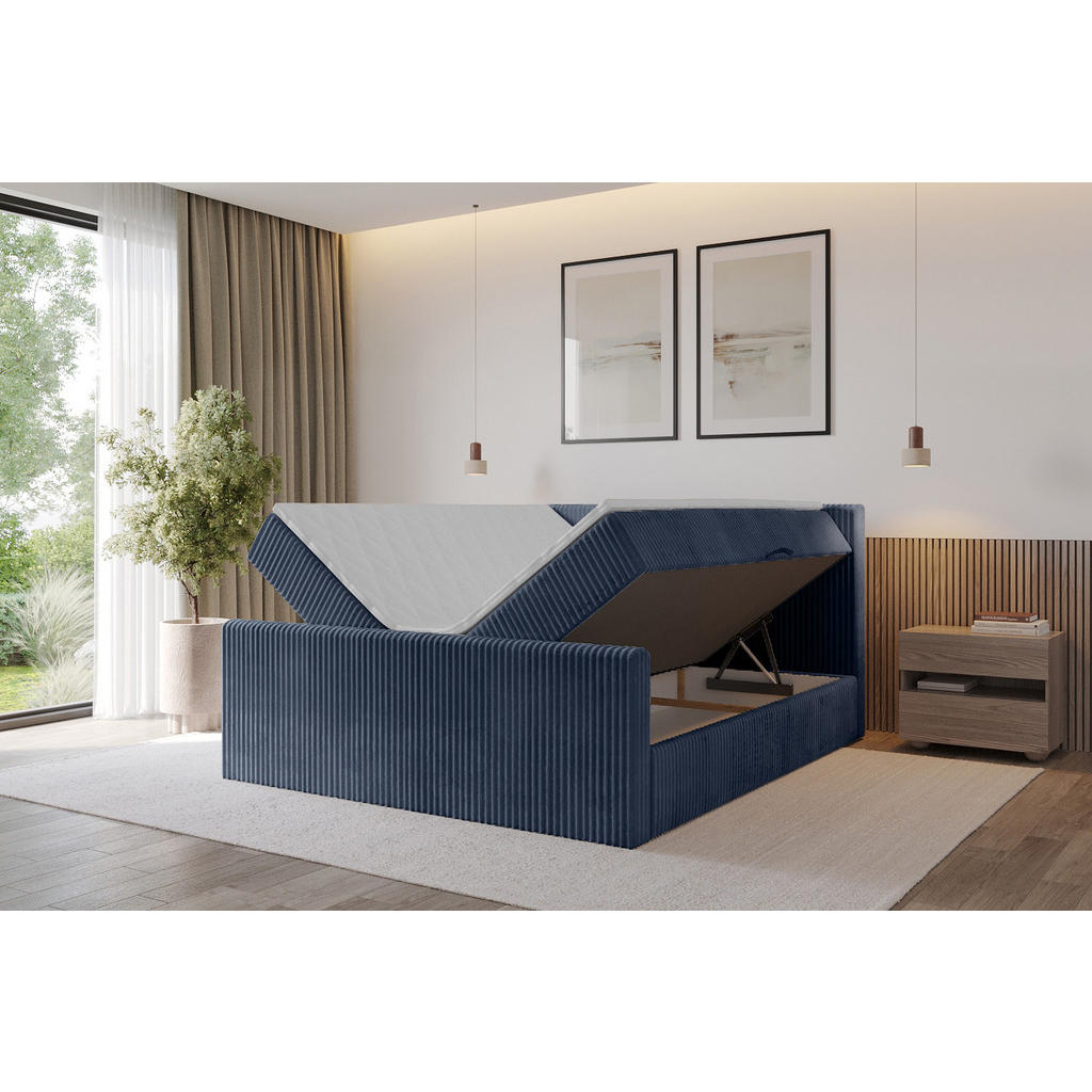 Thumbnail - Altdecor Boxbett, Dunkelblau, Holzwerkstoff, H3, Höhe ca. 20 cm, 120x200 cm, Schlafzimmer, Betten, Boxspringbetten