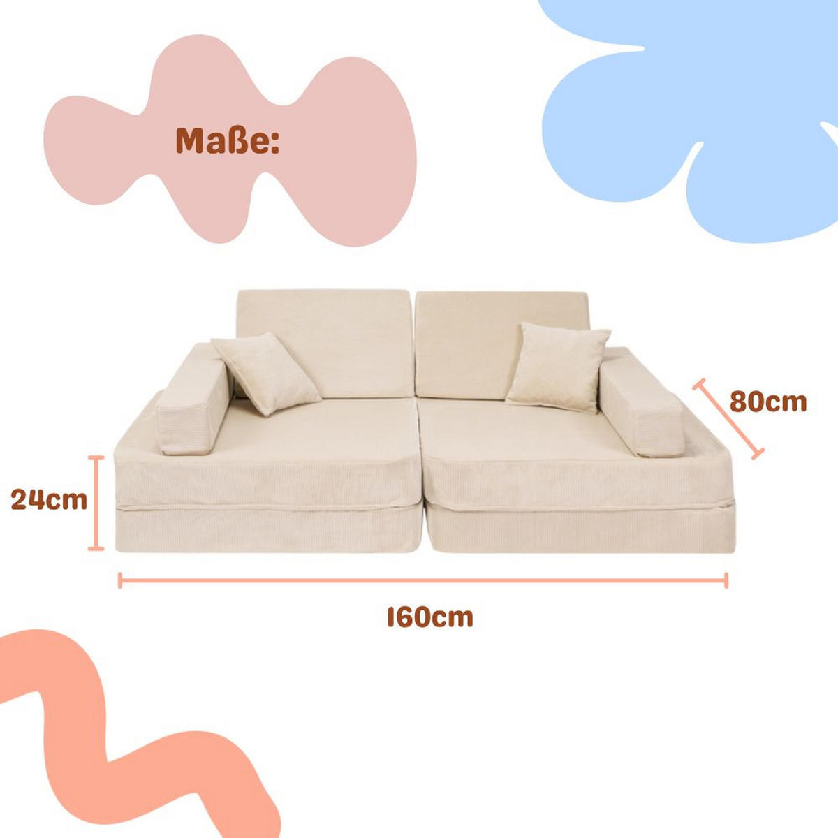 KINDERSOFA, Angelove, Cordsamt, Beige - Beige, Textil (160/48/80cm) - MeowBaby