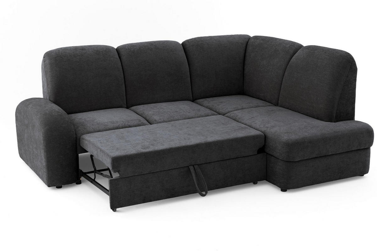 ECKSOFA VIBE L Rechts mit Schlaffunktion 129x205 Chenille Anthrazit - Anthrazit/Schwarz, Holz/Kunststoff (250/186cm) - Muffo