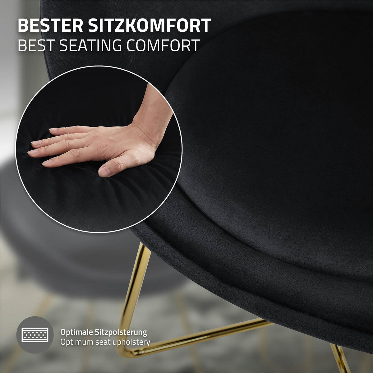 STUHL Samt schwarz - Goldfarben/Schwarz, Metall (58/74/65cm) - ML-DESIGN