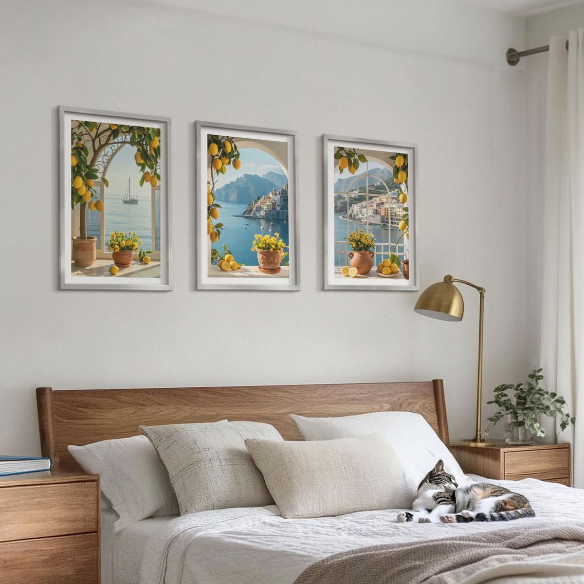 WANDBILDER 3er Set - 40x60 cm Silberner Rahmen - Zitronenblumen aus der Küstenstadt - Silberfarben, Kunststoff (40/60cm) - ArtPrintCave