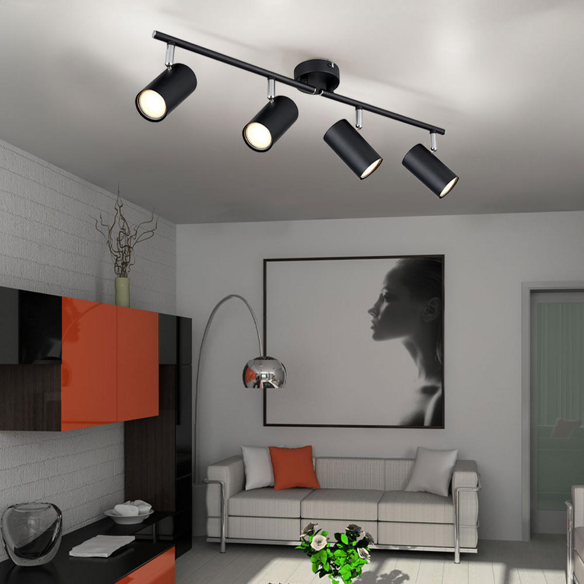 DECKENLEUCHTE Metall Schwarz Matt - Schwarz, Metall (60/8/14.5cm) - Globo Lighting