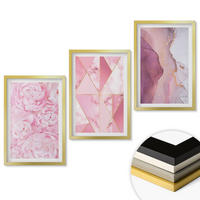 WANDBILDER 3er Set - 40x60 cm Goldrahmen - Rosa geometrische Pfingstrosen - Goldfarben, Kunststoff (40/60cm) - ArtPrintCave
