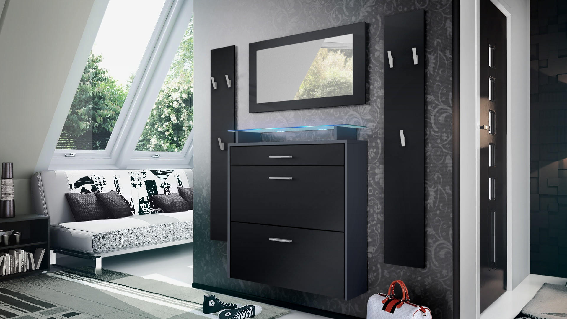 GARDEROBE Malea Fronten in Schwarz matt - Schwarz, Holzwerkstoff (180/180/23cm) - Vladon