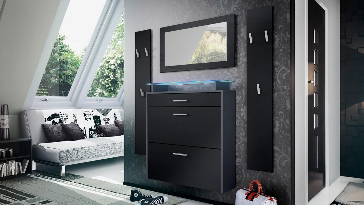 GARDEROBE Malea Fronten in Schwarz matt - Schwarz, Holzwerkstoff (180/180/23cm) - Vladon