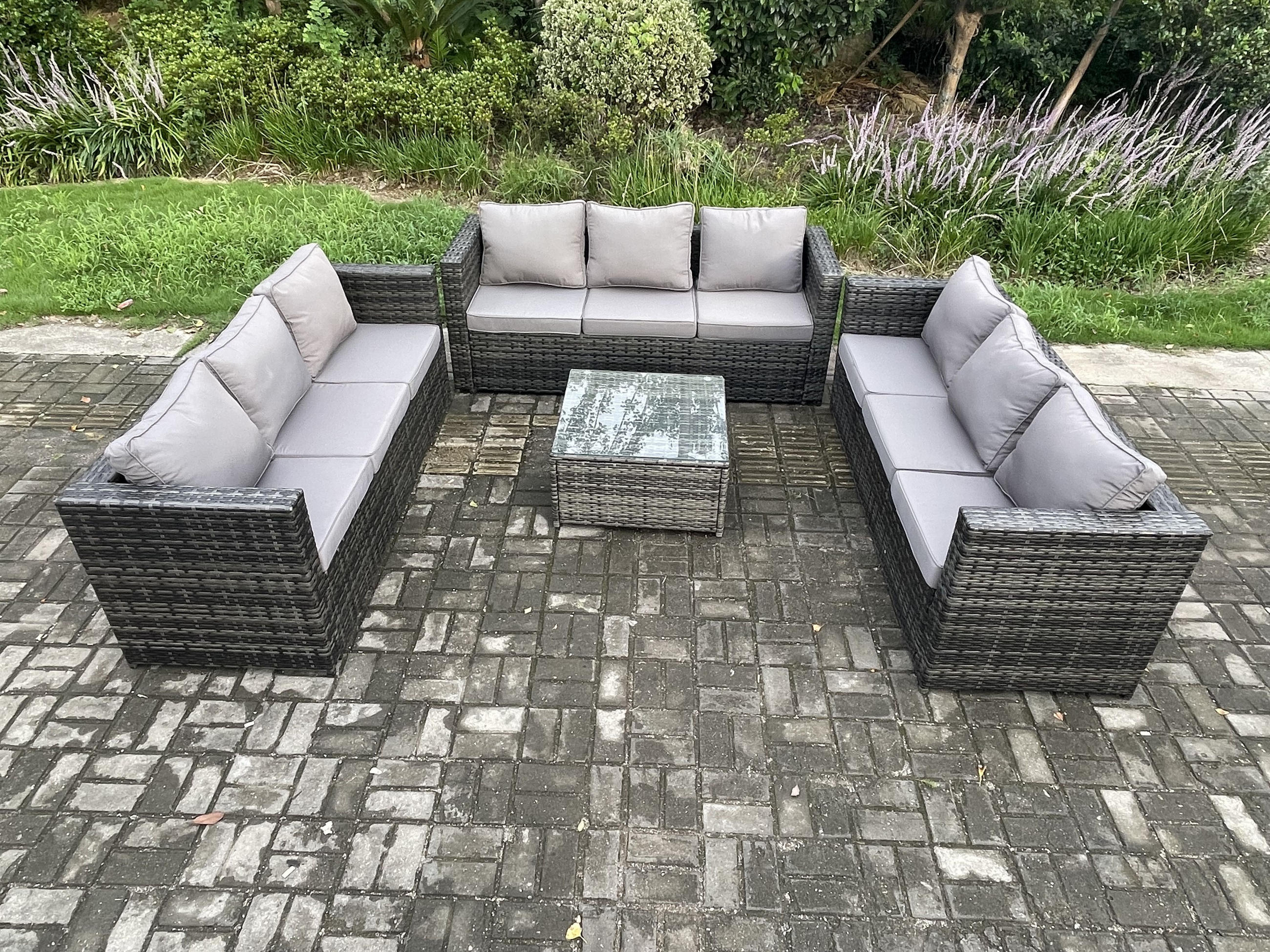 GARTENLOUNGE-SET Polyrattan 6-Sitzer - Dunkelgrau, Metall - Fimous