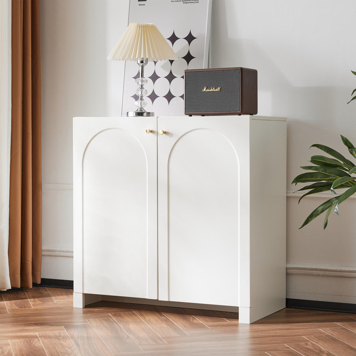 SIDEBOARD in Weiß Kommode mit 2 Türen und verstellbaren Einlegeböden für Wohnzimmer, Flur und Küche,B80/T40/H80. - Weiß, Holzwerkstoff/Metall (80/80/40cm) - STILVORA