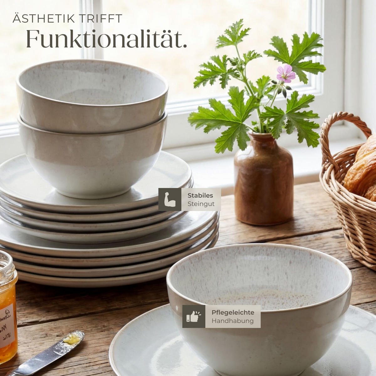 TAFELSERVICE Mare, ineinander stapelbar, Sand - Sandfarben, Keramik (26.5/2.5/26.5cm) - tectake